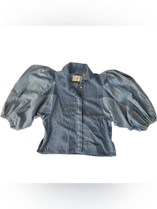 7 For All Mankind Tops - NWT 7 For All Mankind Balloon Star Sleeve Crop Denim Shirt Patchwork S